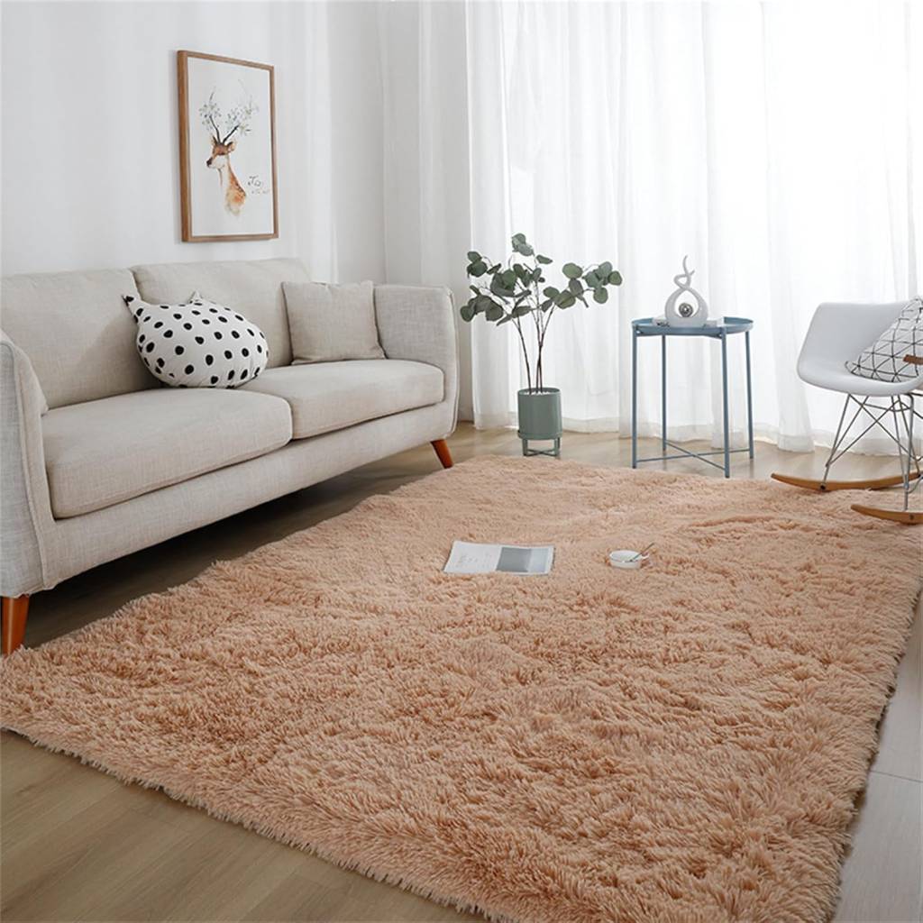 Highdi Soft Shaggy Teppich 160 × 230 cm – edler Langflor-Teppich in Khaki, waschbar