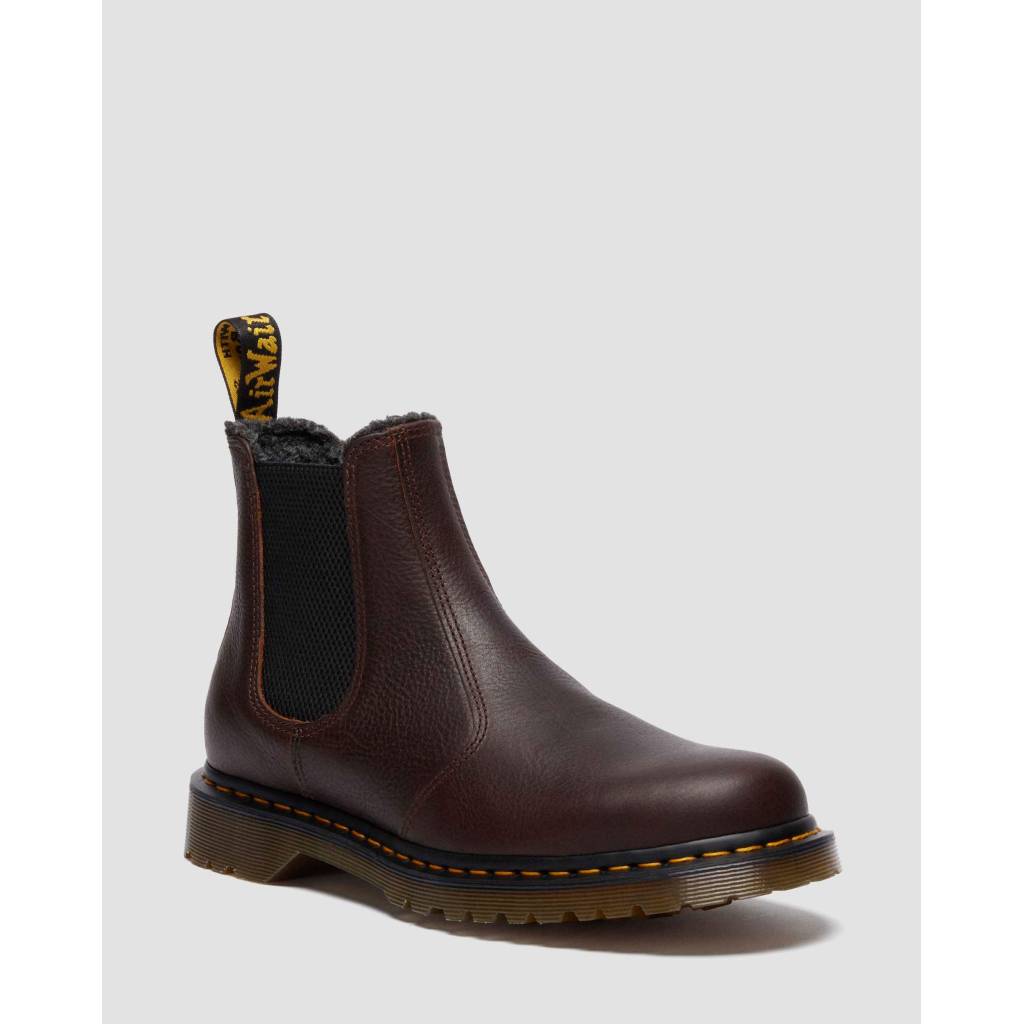 Dr. Martens 2976 Grizzly Leder Chelsea Boots – mit Kunstfellfutter (dunkelbraun)