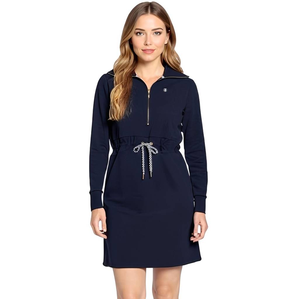 DELMAO Damen Mini-Kleid Sweat-Kleid langärmliges Baumwoll-Kleid Blau