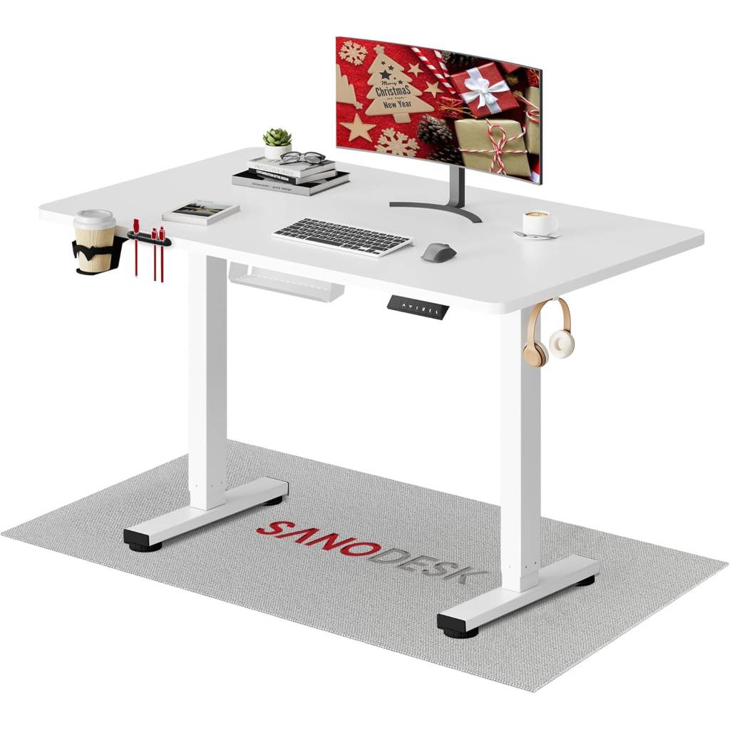 SANODESK Höhenverstellbarer Schreibtisch 110 × 54 cm – kompakter Standing Desk (Weiß & Schwarz)