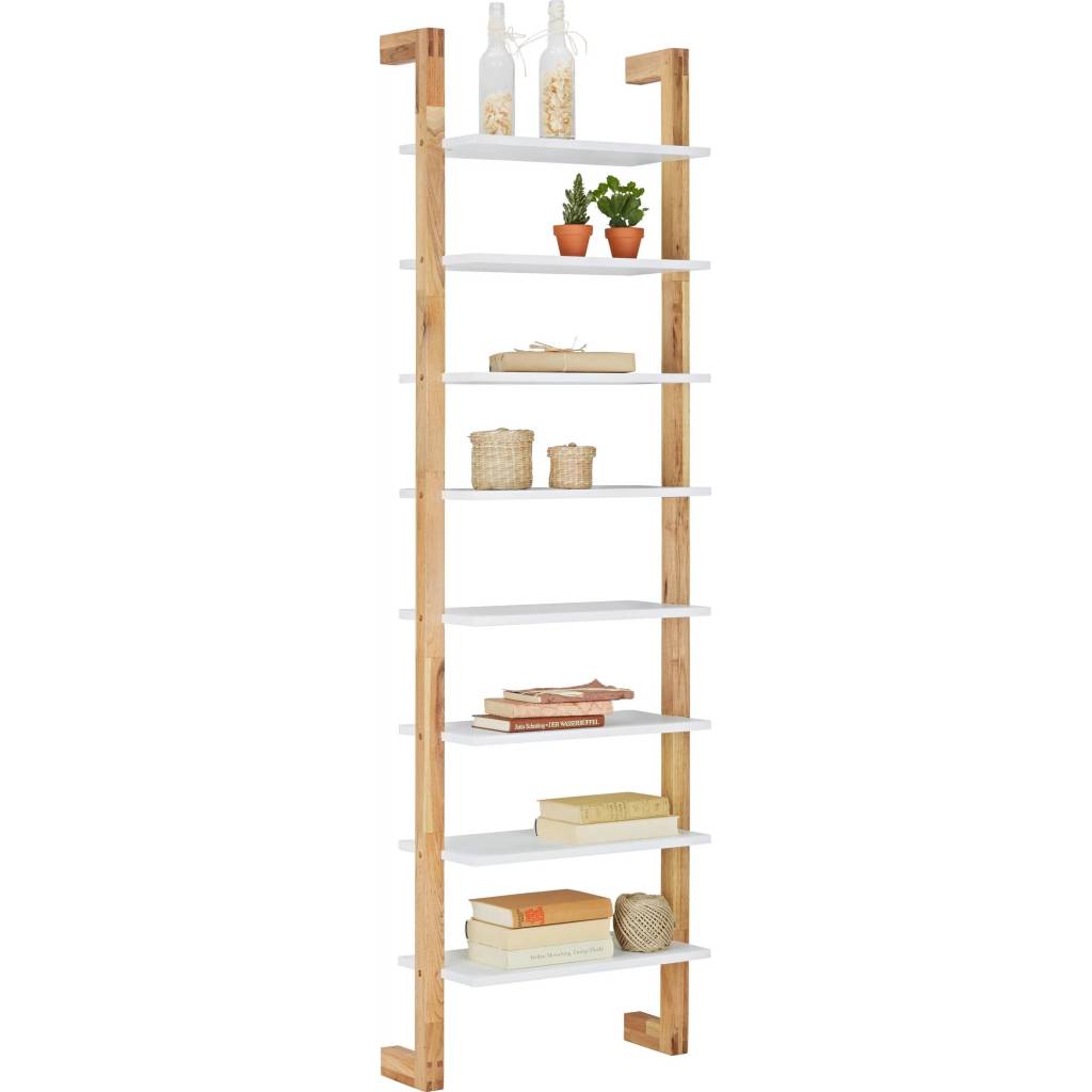Regal aus Walnuss massiv – 55×180×25 cm, naturfarben/weiß