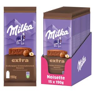 [Prime Spar-Abo] Milka Extra Noisette – Alpenmilch Schokoladentafel mit zart-cremiger Haselnussfüllung – 15 x 190 g