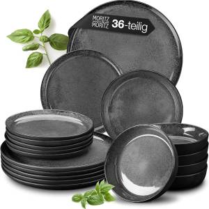 Moritz & Moritz VIDA Porzellan-Geschirrset – 36-teilig für 12 Personen (Anthrazit)