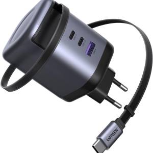 UGREEN Nexode 100 W USB-C Ladegerät mit 4 Ports & einziehbarem Kabel – GaN-Netzteil