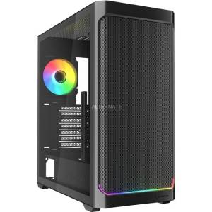 Sharkoon AK4W RGB Strip Tower-Gehäuse – schwarz mit Tempered Glass & RGB